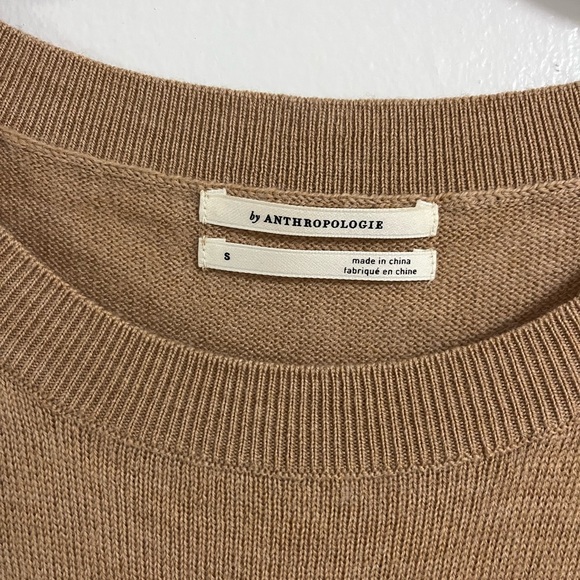 Anthropologie Wool Crewneck Trapeze Sweater Size Small beige camel tan - Picture 2 of 7